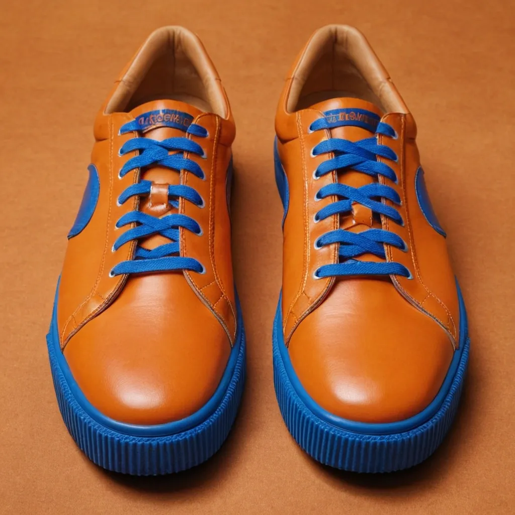 detailed photo of orange sneakers blue sole