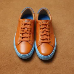 photo of #7 orange sneakers blue sole