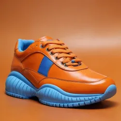 photo of #7 orange sneakers blue sole