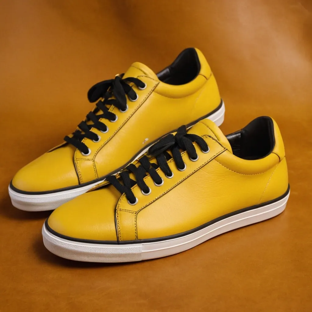 detailed photo of yellow sneakers black sole