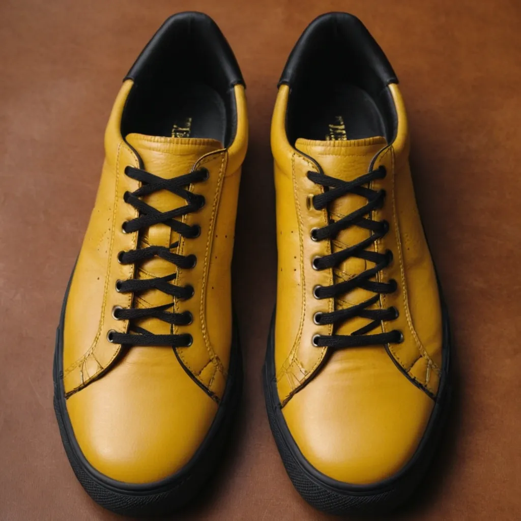 detailed photo of yellow sneakers black sole