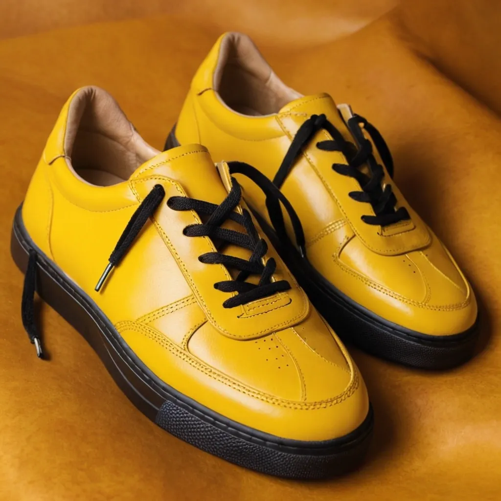 detailed photo of yellow sneakers black sole