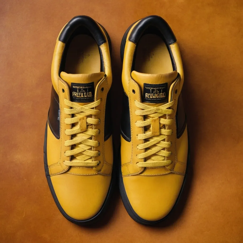 detailed photo of yellow sneakers black sole