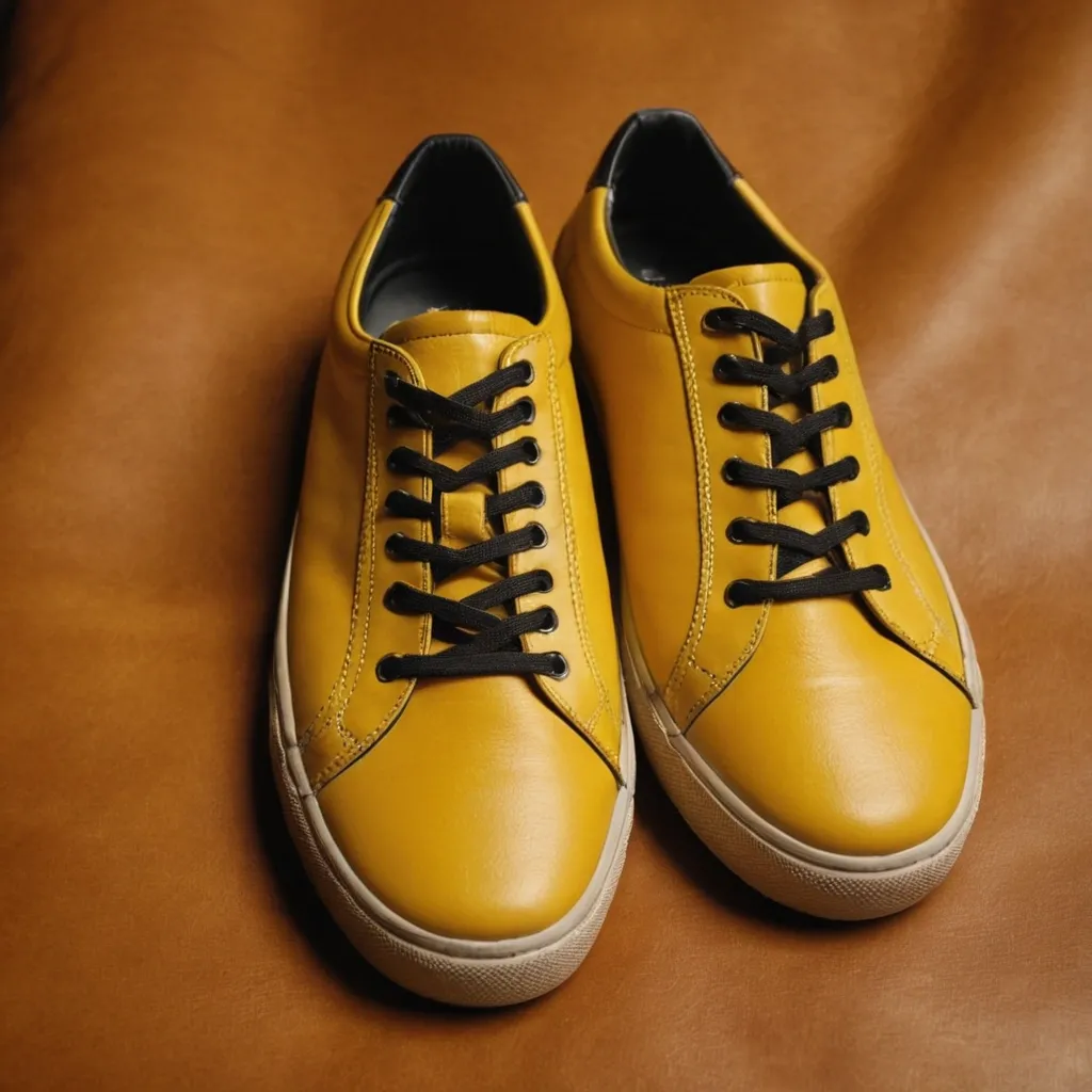 detailed photo of yellow sneakers black sole