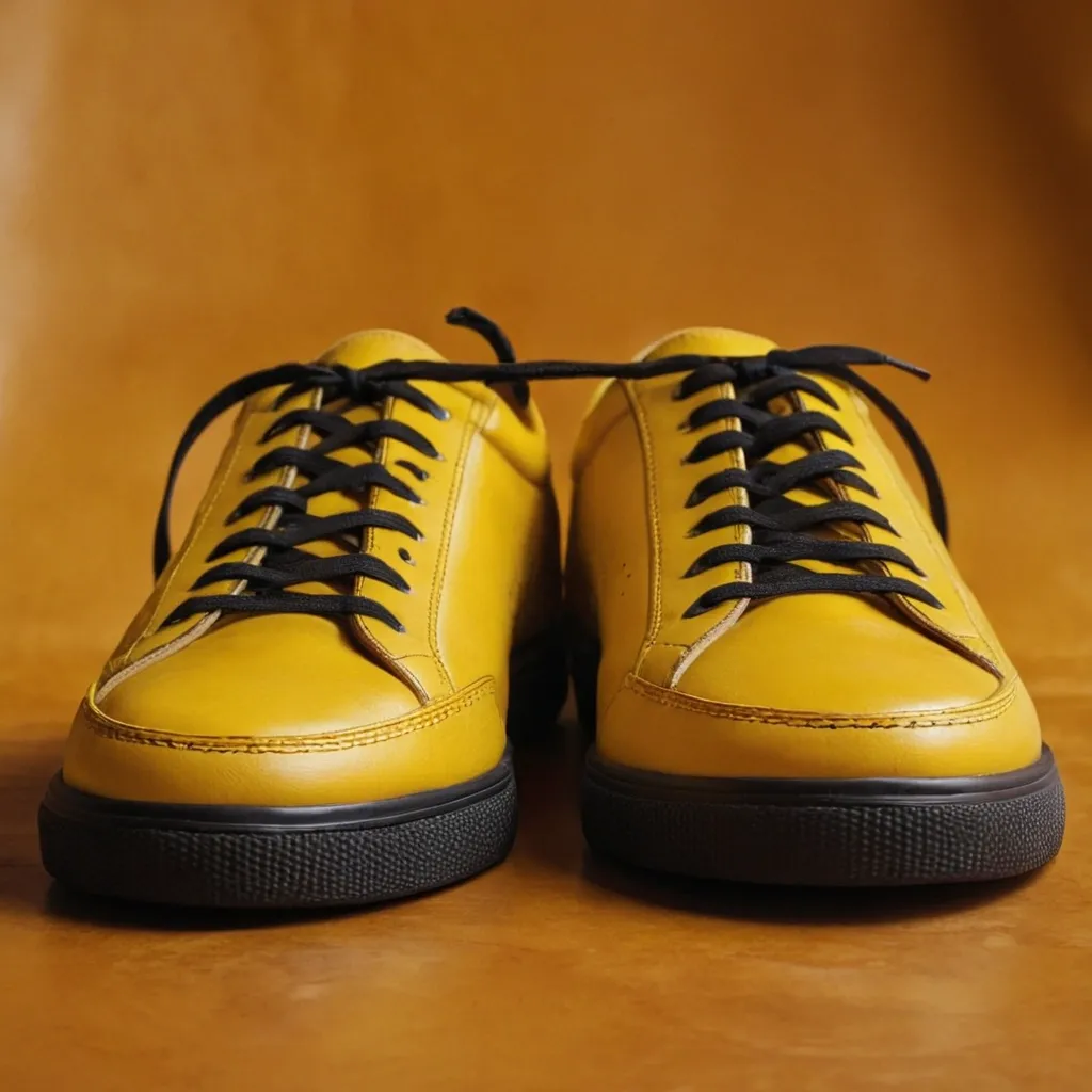 detailed photo of yellow sneakers black sole