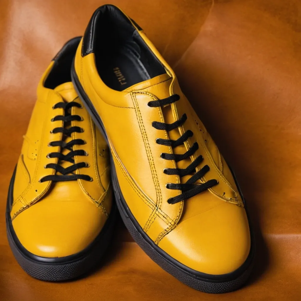 detailed photo of yellow sneakers black sole