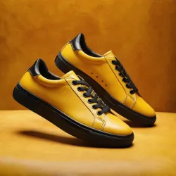 photo of #8 yellow sneakers black sole