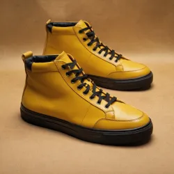 photo of #8 yellow sneakers black sole