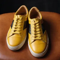 photo of #8 yellow sneakers black sole
