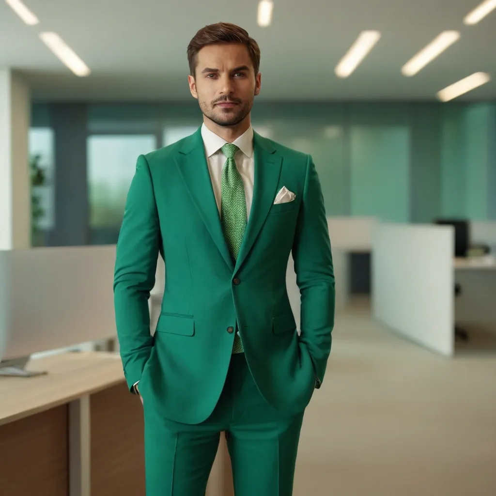 detailed photo of mens green suit