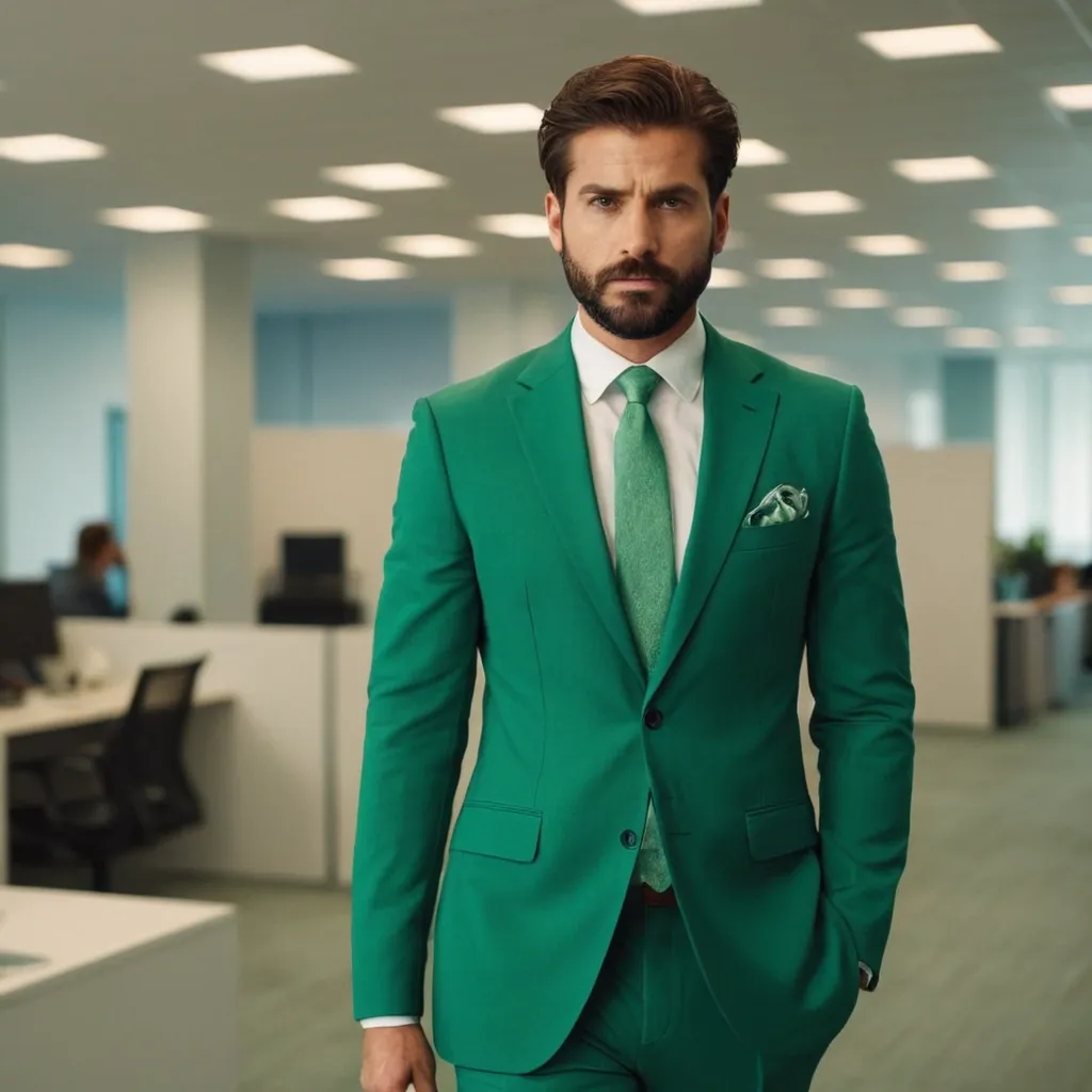 detailed photo of mens green suit