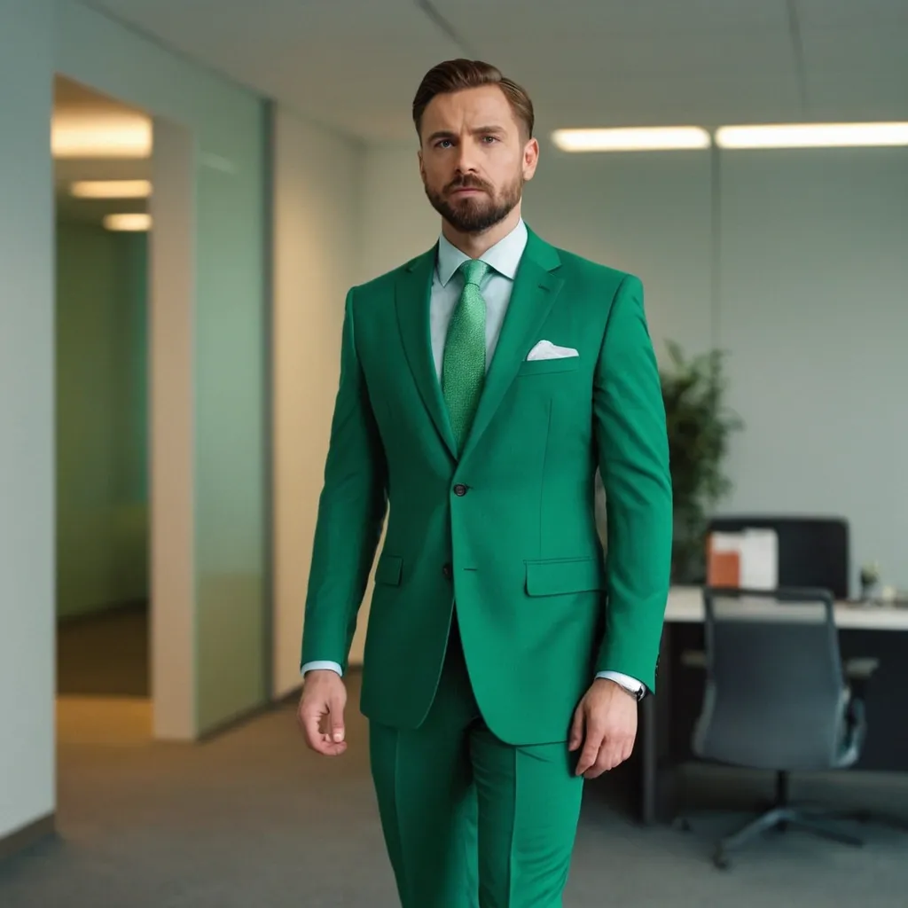 detailed photo of mens green suit