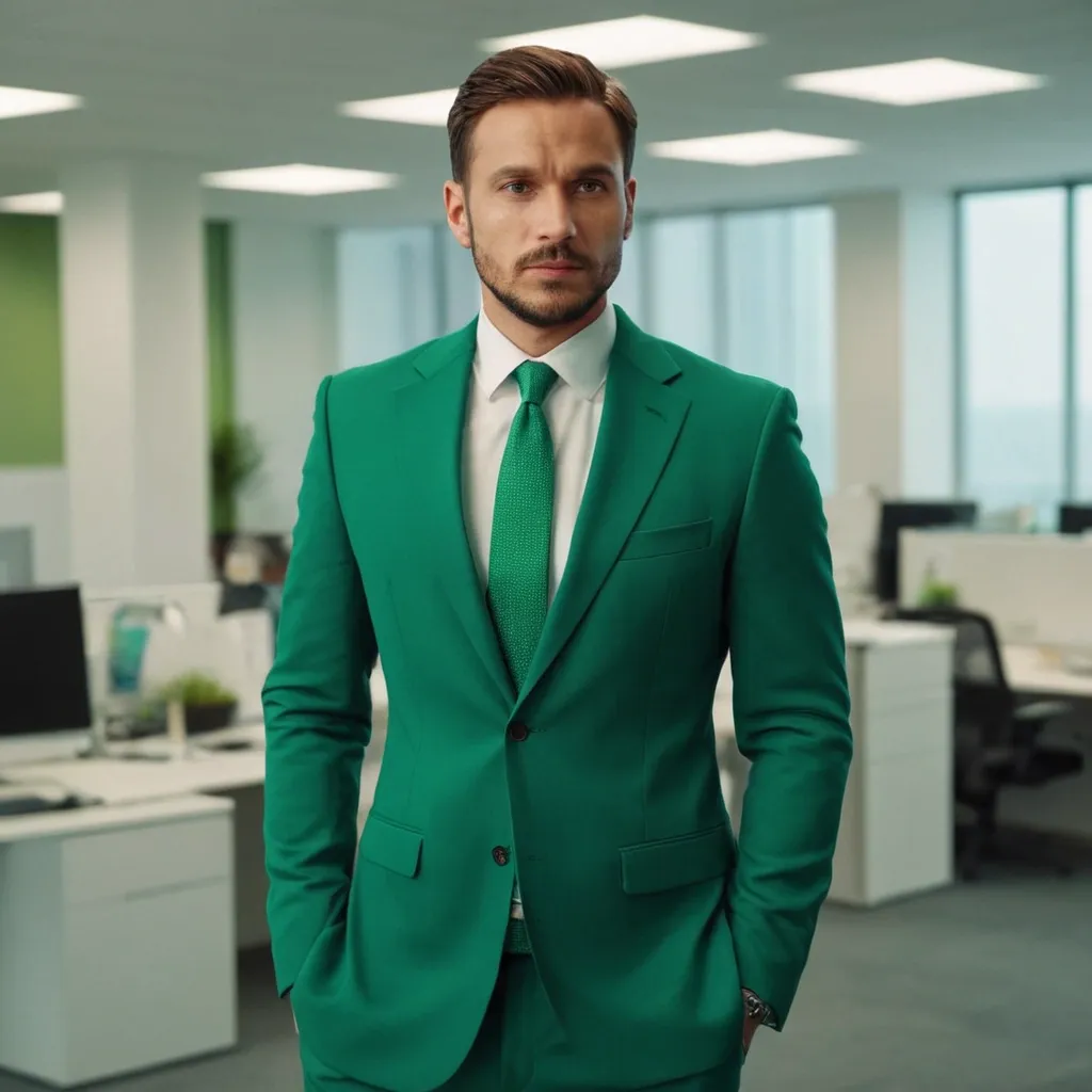 detailed photo of mens green suit