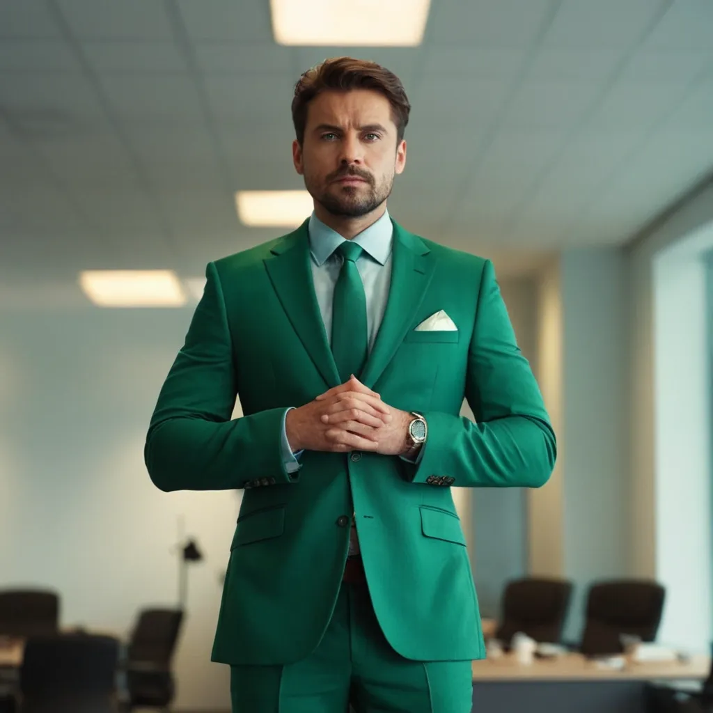 detailed photo of mens green suit