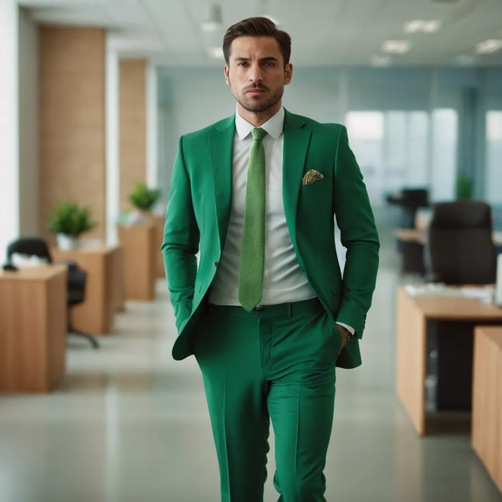 detailed photo of mens green suit