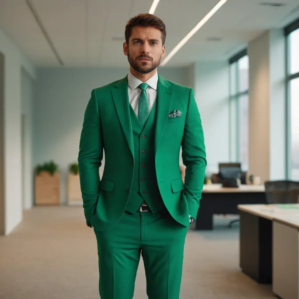 detailed photo of mens green suit