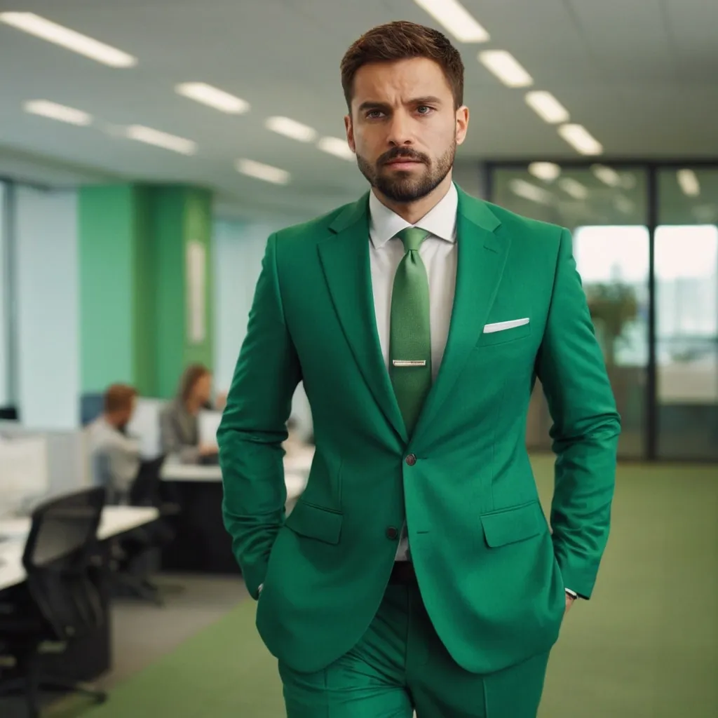 detailed photo of mens green suit
