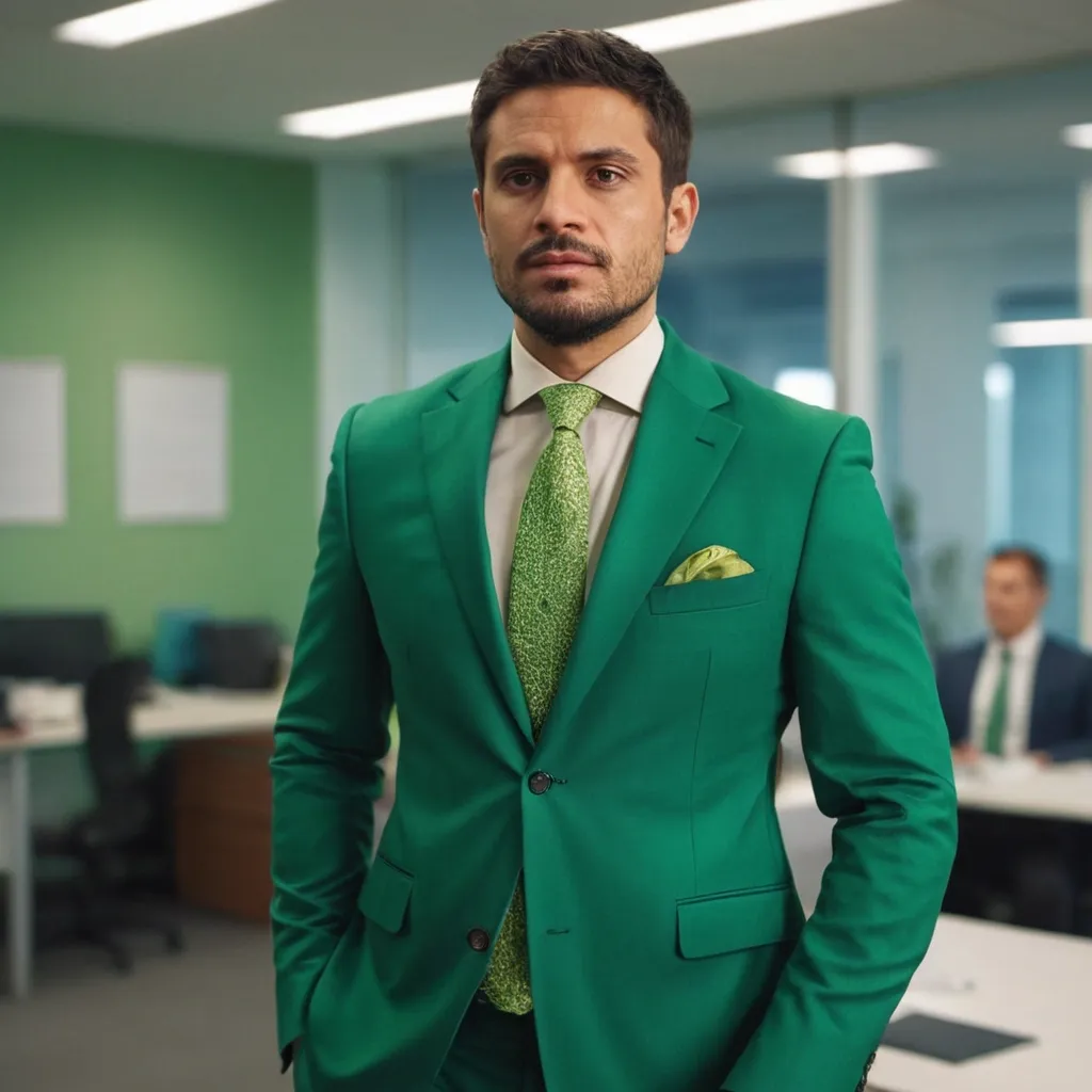 detailed photo of mens green suit