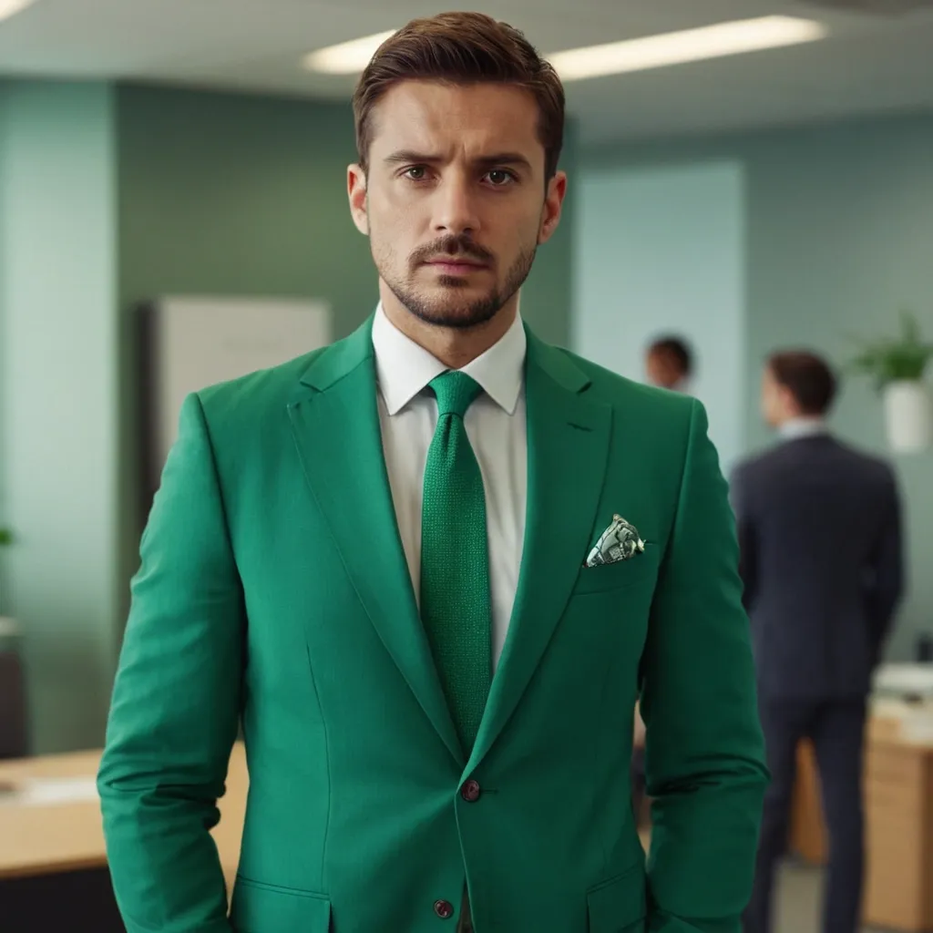 detailed photo of mens green suit