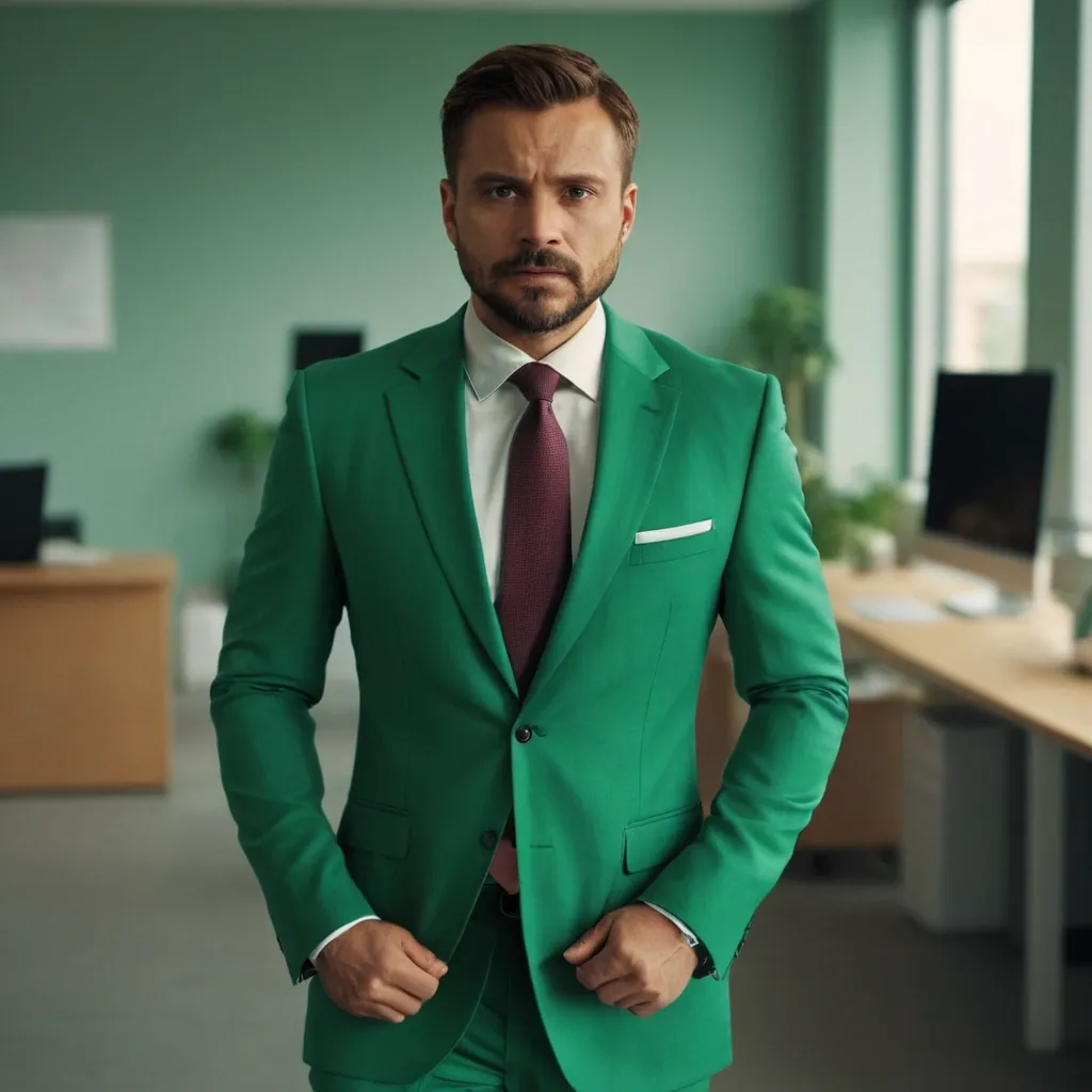 detailed photo of mens green suit
