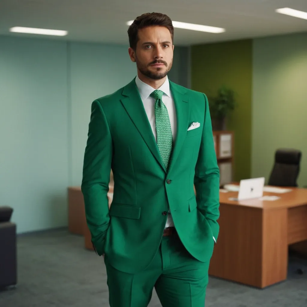 detailed photo of mens green suit