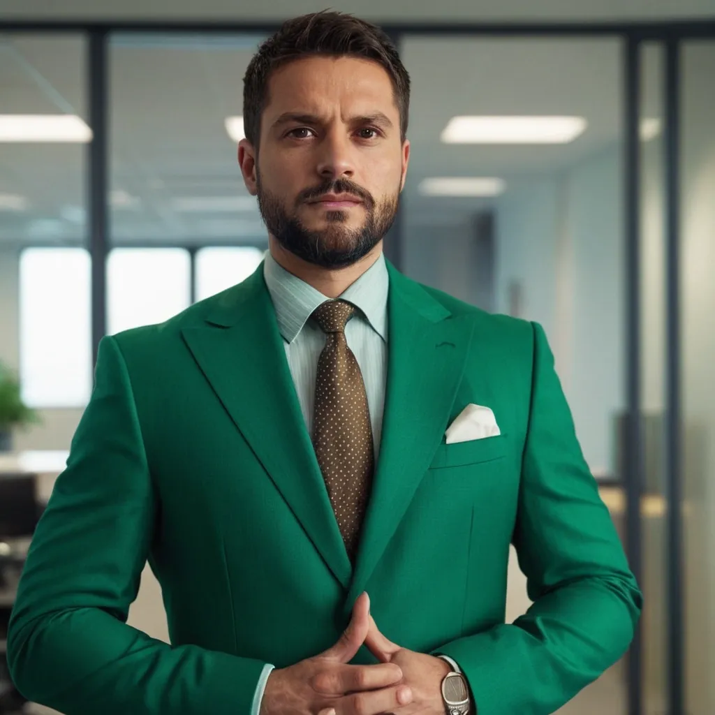 detailed photo of mens green suit