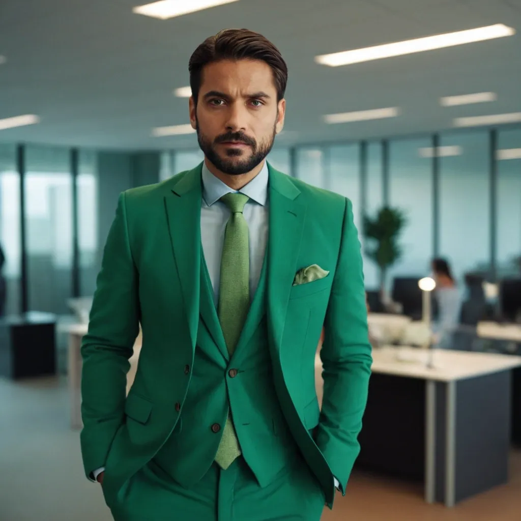 detailed photo of mens green suit