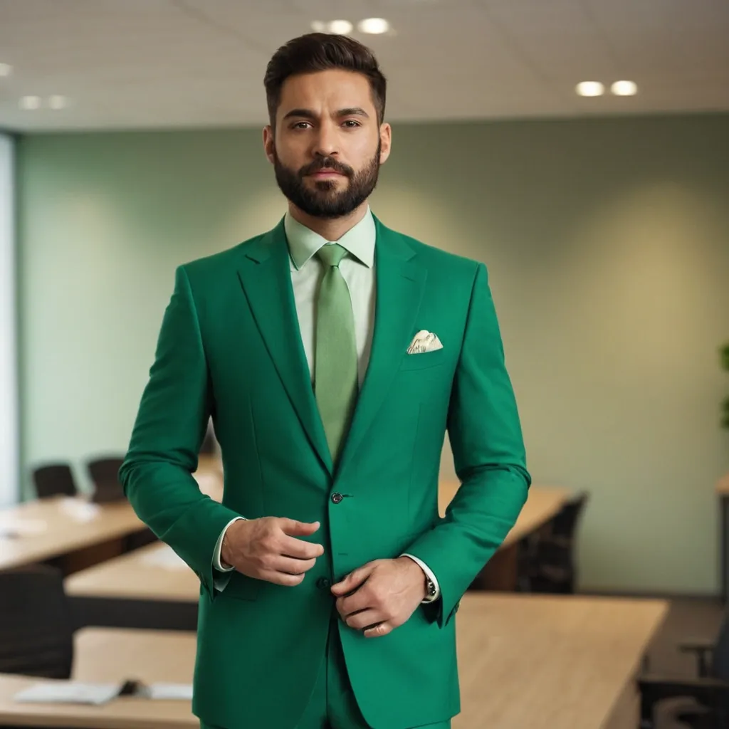 detailed photo of mens green suit