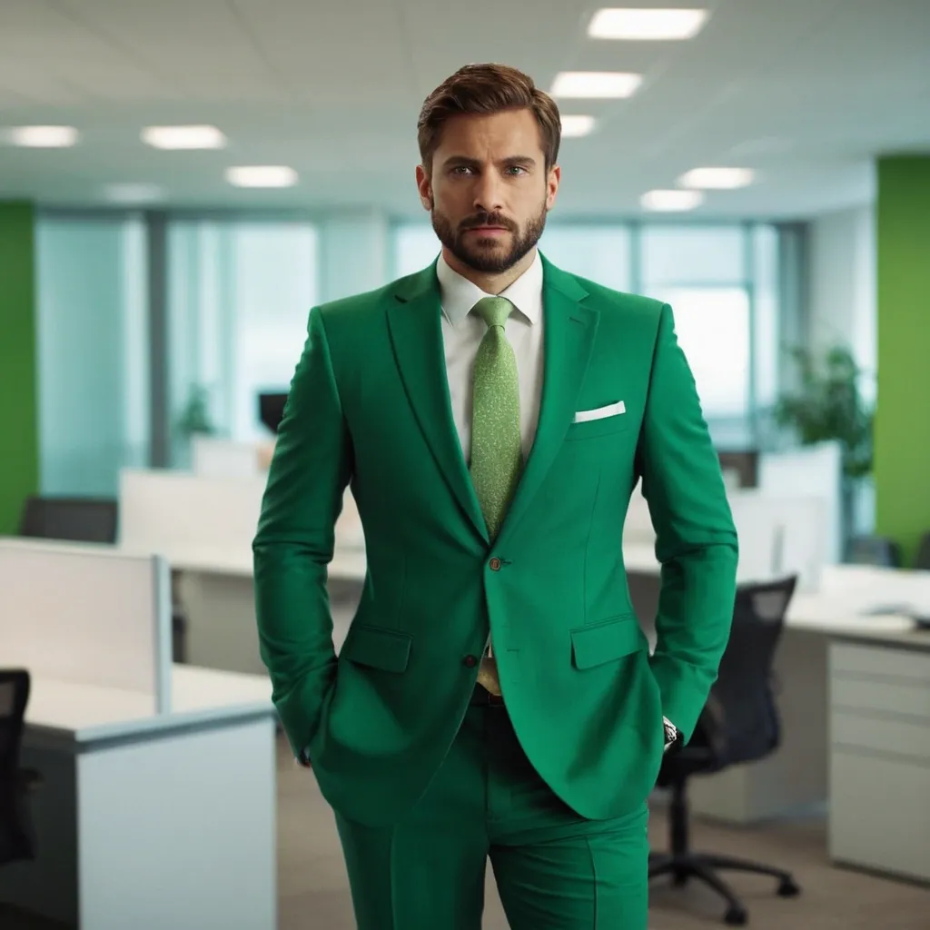 detailed photo of mens green suit