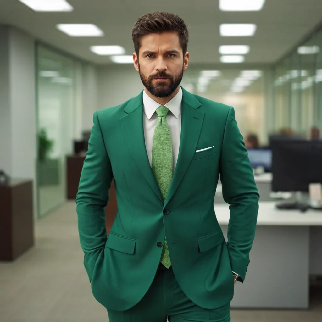detailed photo of mens green suit