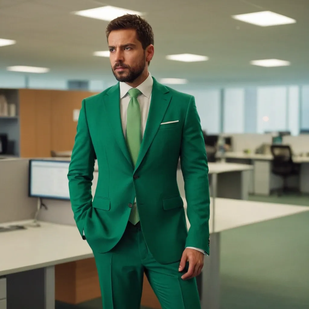 detailed photo of mens green suit