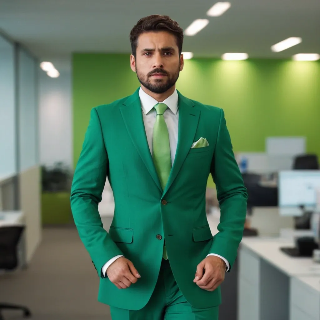 detailed photo of mens green suit