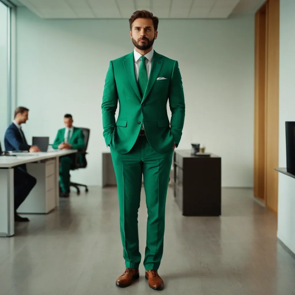 detailed photo of mens green suit