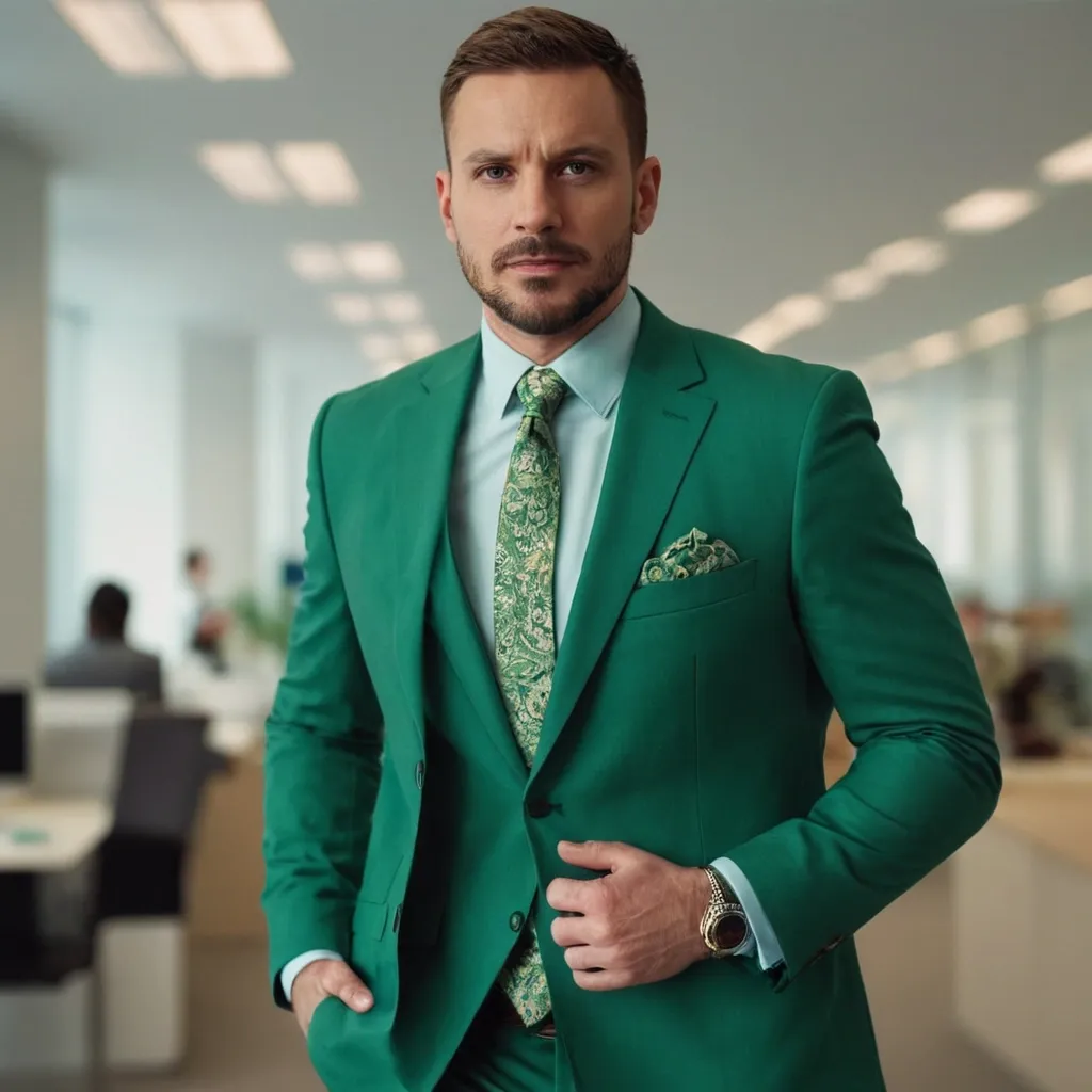 detailed photo of mens green suit