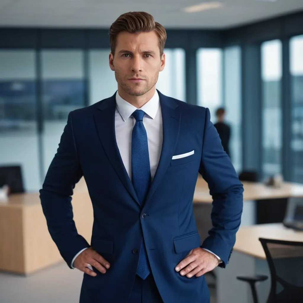 detailed photo of mens navy blue suit
