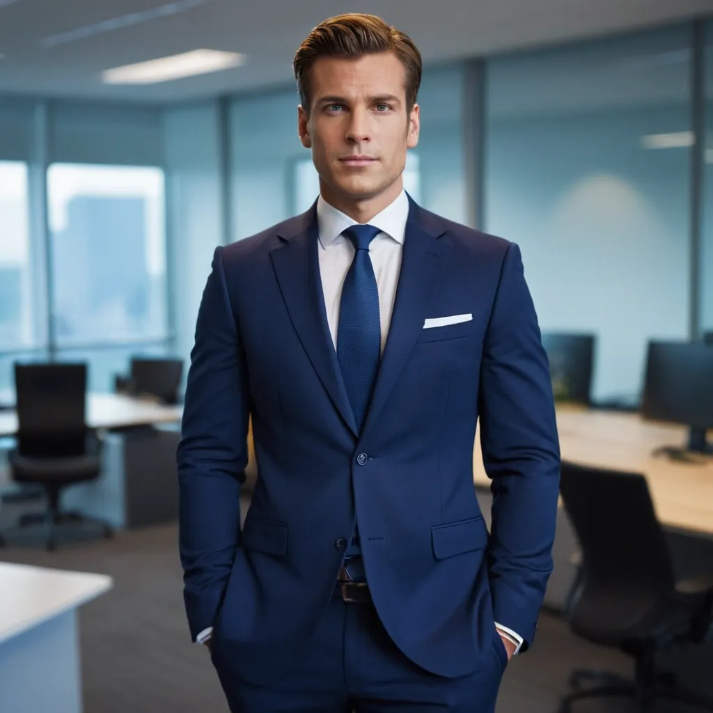detailed photo of mens navy blue suit