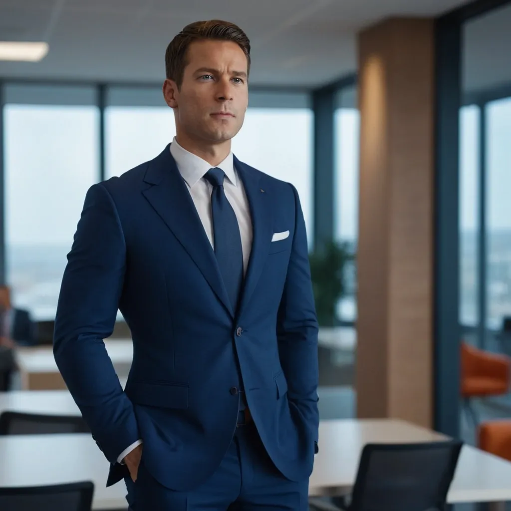 detailed photo of mens navy blue suit