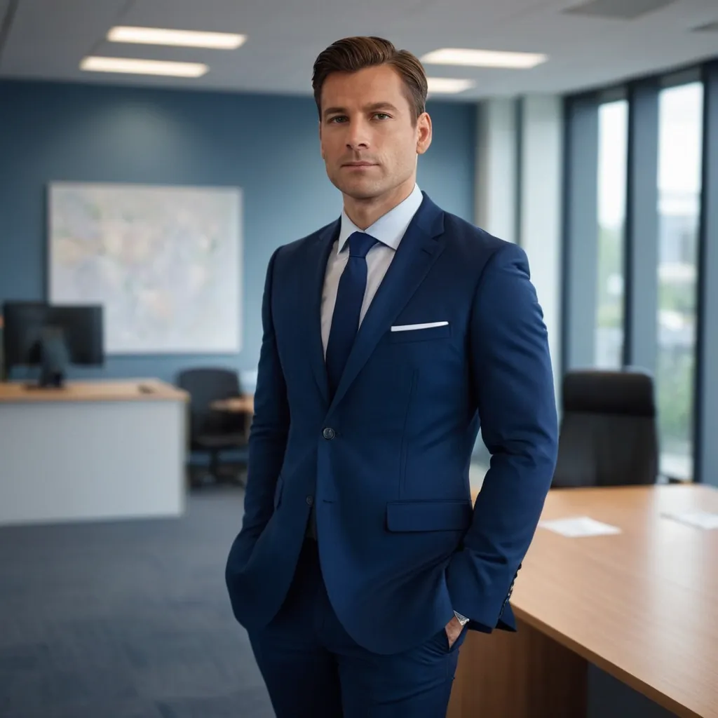 detailed photo of mens navy blue suit