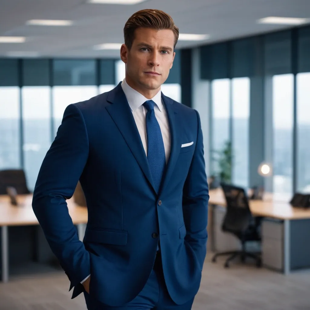 detailed photo of mens navy blue suit