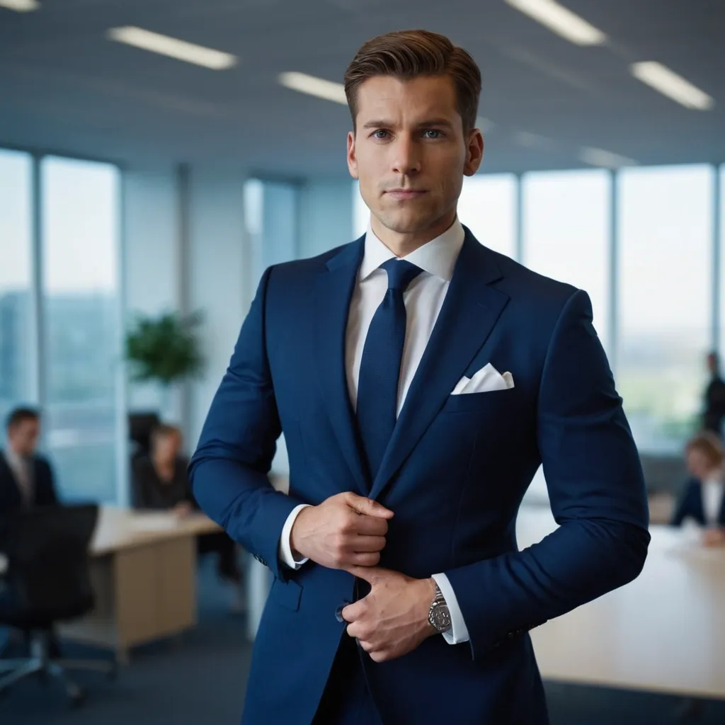 detailed photo of mens navy blue suit