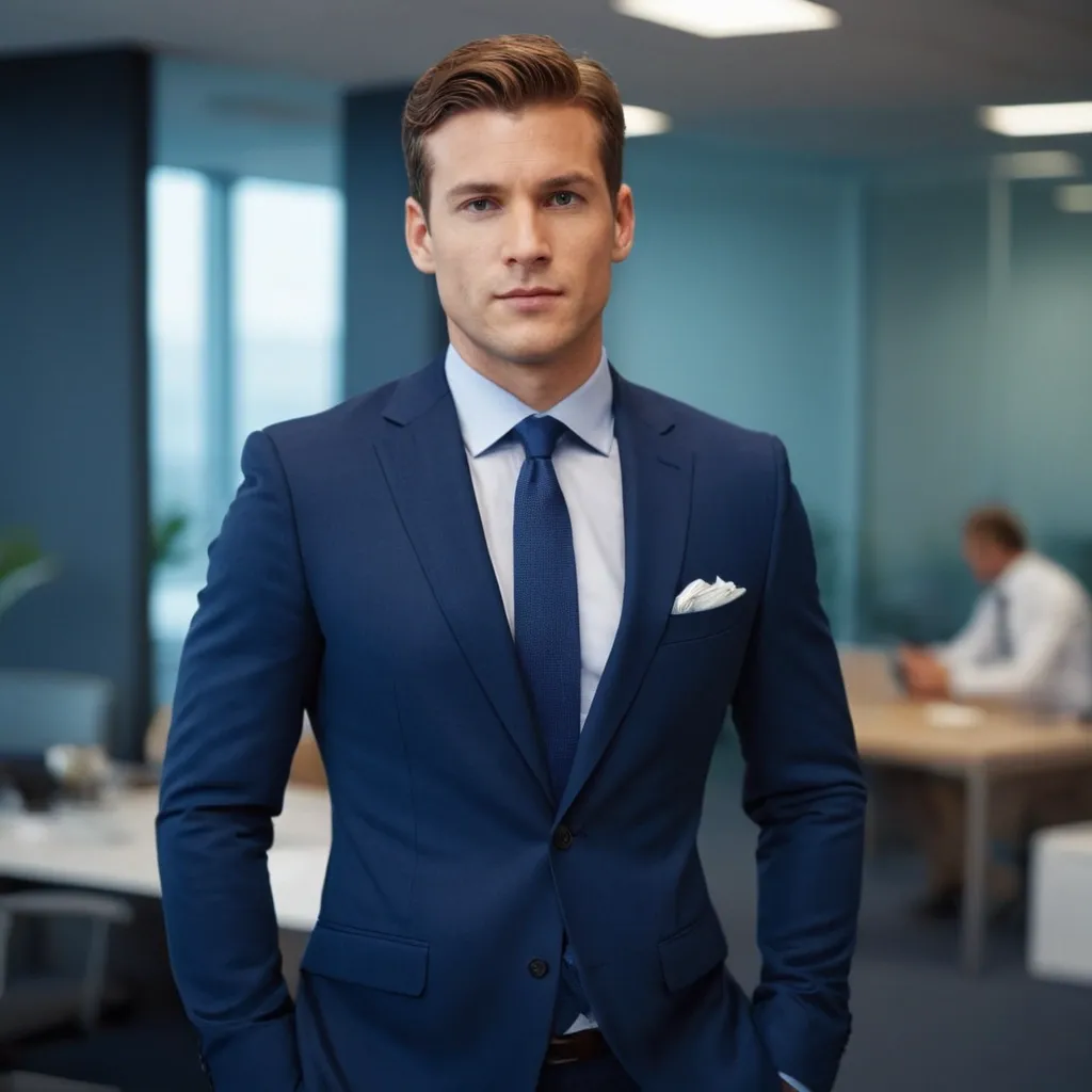 detailed photo of mens navy blue suit