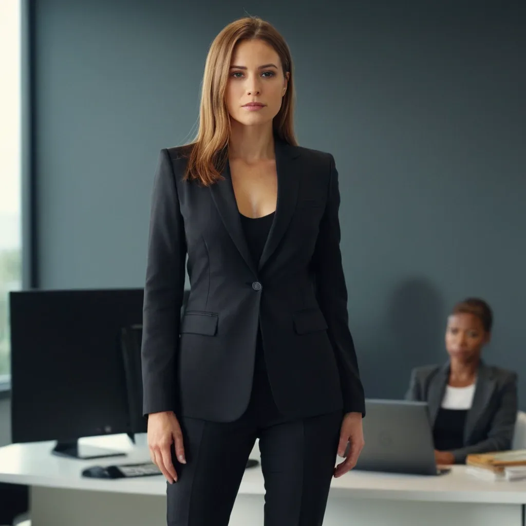 detailed photo of womens black suit