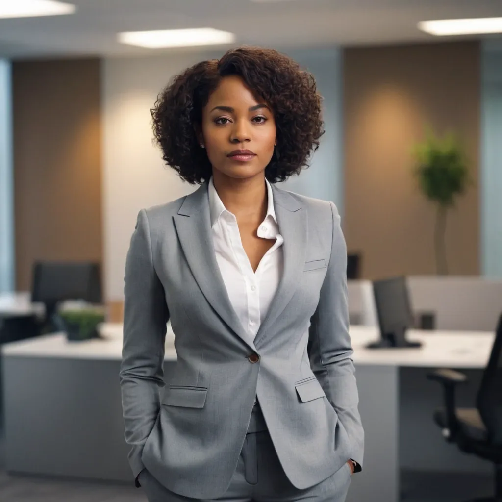 detailed photo of womens gray suit