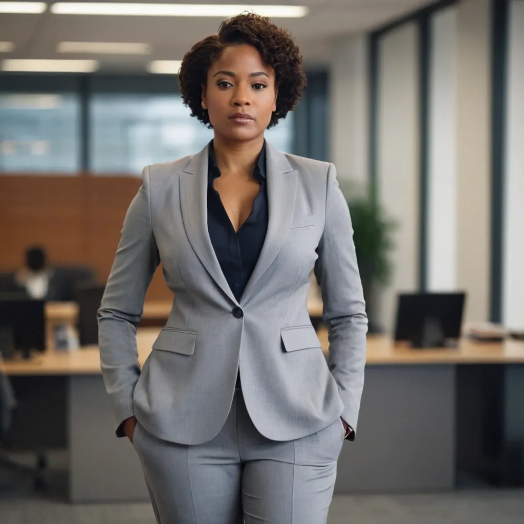 detailed photo of womens gray suit