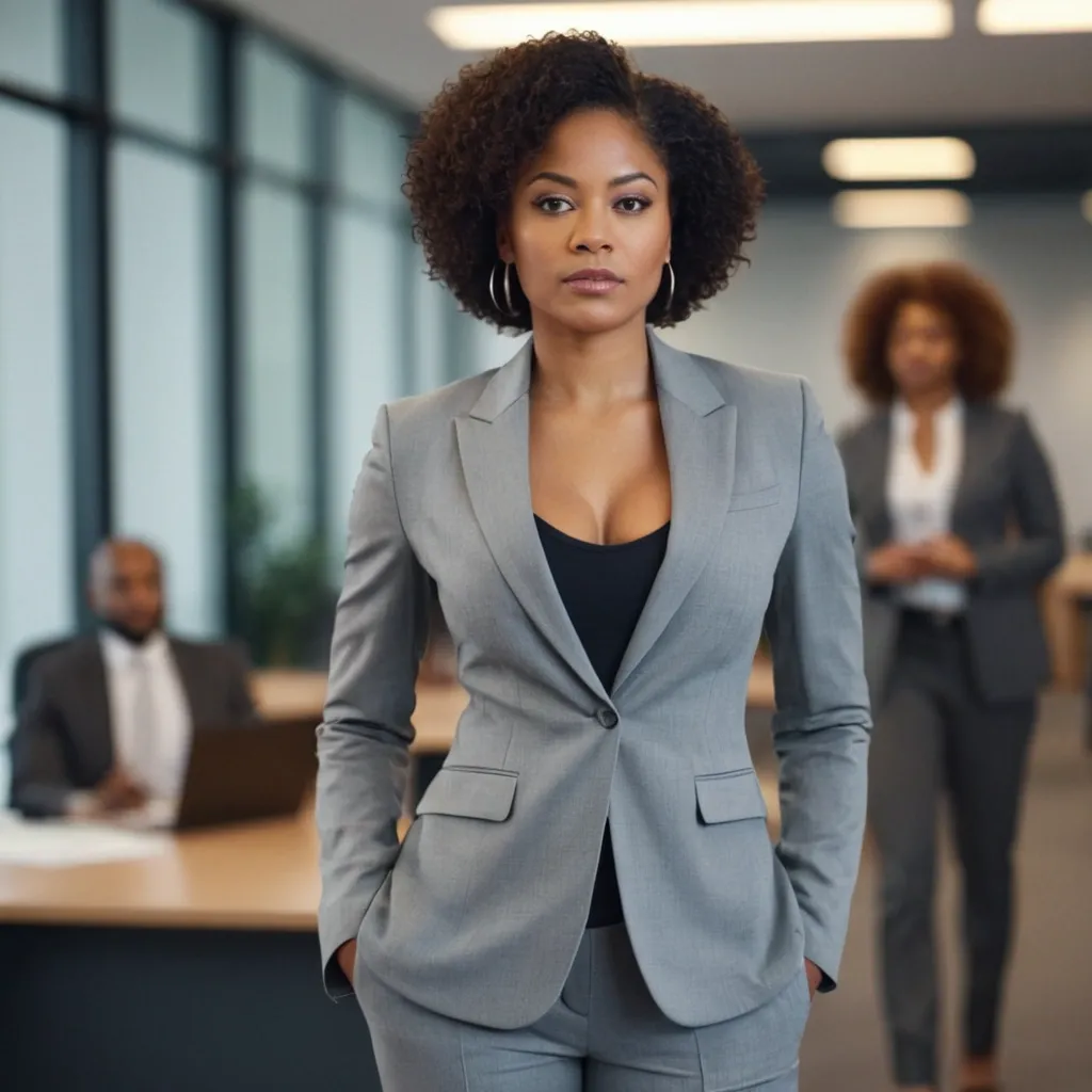 detailed photo of womens gray suit