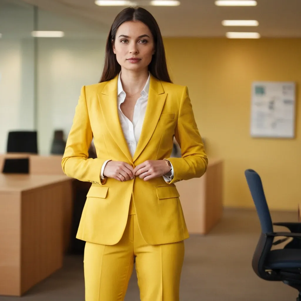detailed photo of womens yellow suit