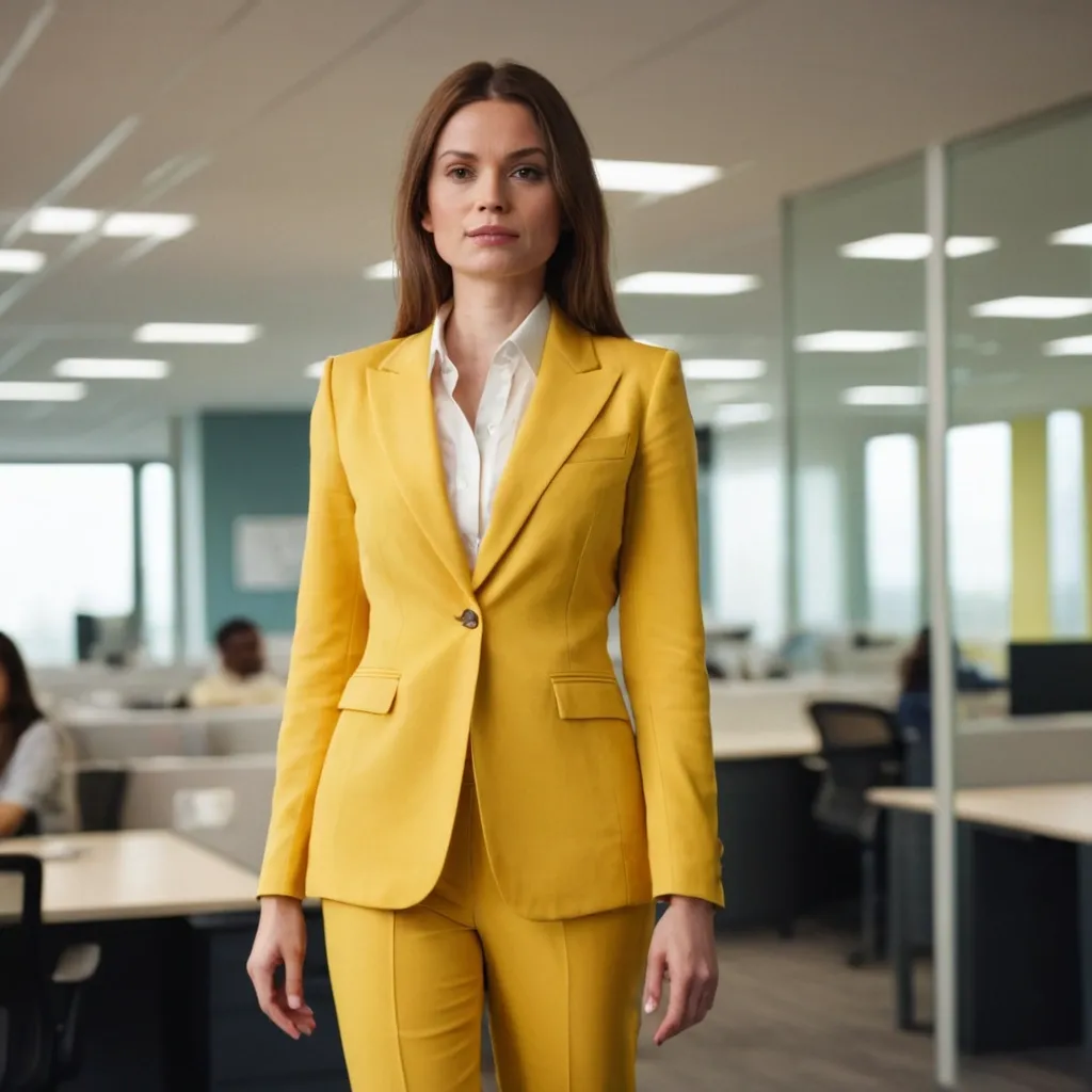 detailed photo of womens yellow suit