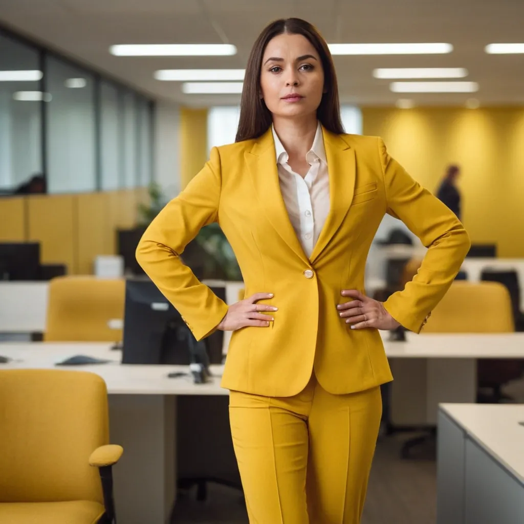 detailed photo of womens yellow suit