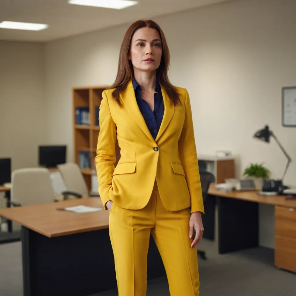 detailed photo of womens yellow suit