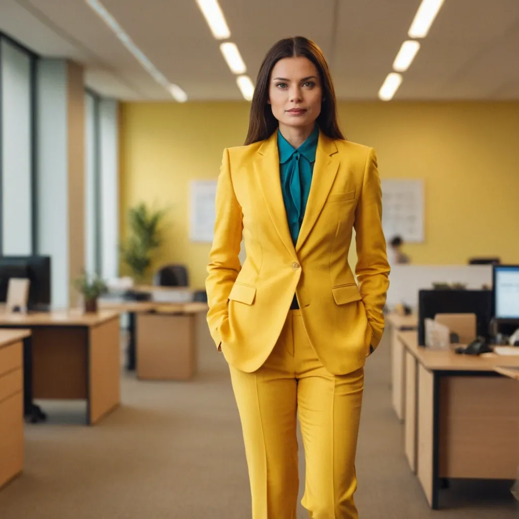detailed photo of womens yellow suit